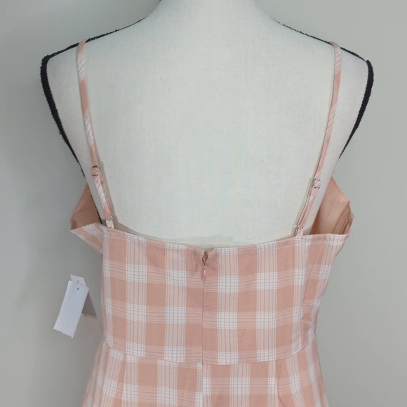 NWT | BP. Square Neck Strappy Coral & White Gingham Dress - Picture 7 of 11